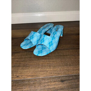 New Larroude ‘Brigitte’ Blue Argyle Print Mule Sandal 9